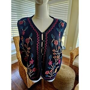For Her Van Heusen Vtg Embroidered Knit Vest Womens L Floral Boho Cottagecore